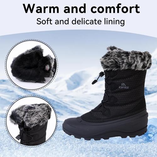 ICEFACE Waterproof Snow Boot Women with Quilted Nylon Fabric and Plush Lining for Ultimate Warmth and Comfort Stylish and Functional Winter Footwear Perfect for Snowy Days and Cold Weather Activitie