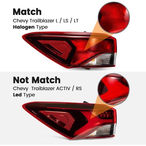 Tail Lights Compatible with 2021 2022 2023 2024 2025 Chevy Trailblazer LT LS L Outer Taillight Rear Turn Signal Brake Lamp Assembly w/Harness and Bulbs Replace 42825751 (Left Driver Side)