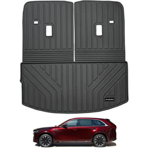 Large Cargo Liner for 2024-2025 Mazda CX90 6 Seater (50/50 Split Folding Rear Seat),TPE All Weather Protection Trunk Mat with Velcro Rear Seats Backrest