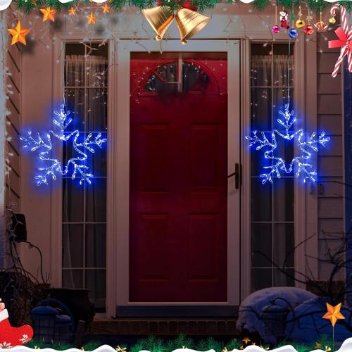 4 Pack Christmas Window Snowflake Lights, LED Hanging Decorations Iron Frame Lights, 8 Lighting Modes for Xmas Holiday Indoor Outdoor Wall Party Decor