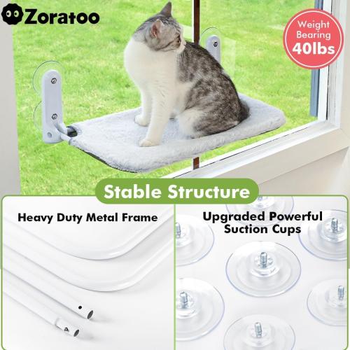2PC Cat Window Perch Cordless Foldable Cat Hammock Bed for Window with Metal Frame and Reversible Cover, Large Suction Cups Window Resting Seat for Indoor Cats (Cat Bed, L-2PC)