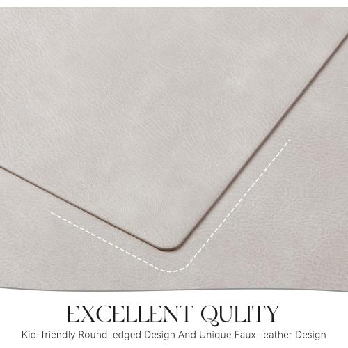 MOSAYT Vinyl Placemats Set of 8-12 X 17 Inch - Faux Leather 100% Waterproof Oil-Proof Wipeable PU Place Mats, Heat Resistant Reversible Table Mats for Kitchen, Dining, Outdoor (Light Grey)