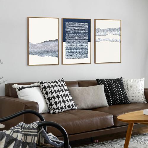 TOARTi Framed Canvas Blue White Abstract Illustration Wall Art (Set of 3, 16x24 inches) Boho Mid Century Modern Art Print, Neutral Minimalist Wall Decor for Living Room Bedroom Home Office