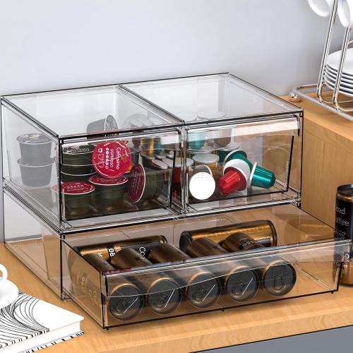 6 Pack Acrylic Drawer Organizer Stackable,Clear Storage Drawer for Makeup,Cosmetics,Beauty Products,Plastic Storage Organizer for Medicine Cabinet Organizer,Bottle and Pump Part Organizer Containers