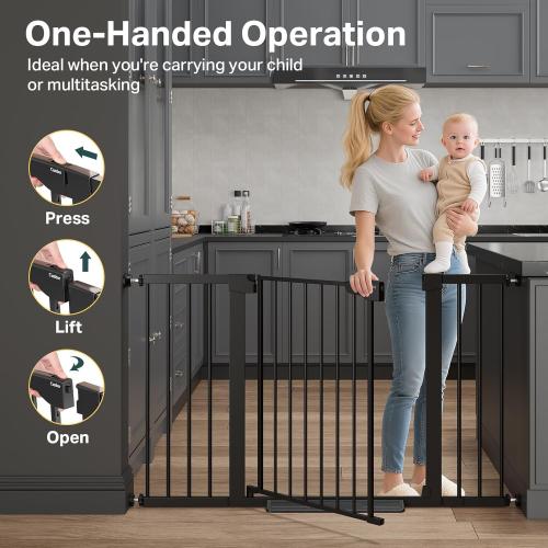 Cumbor 2 Pack 29.7-51.5 Extra Wide Baby Gate for Stairs, Easy Walk Through Dog Gates for Doorways, Pressure Mounted Pet Gate Indoor, Safety Auto-Close Child Gate for Kids with 4 Wall Cups, Black