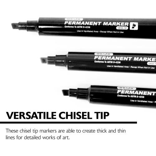 BAZIC PRODUCTS Permanent Marker Chisel Tip, Jumbo Wide Black Color Markers, Coloring on Plastic Wood Metal Glass Stone for Art Office (3/Pack), 1-Pack