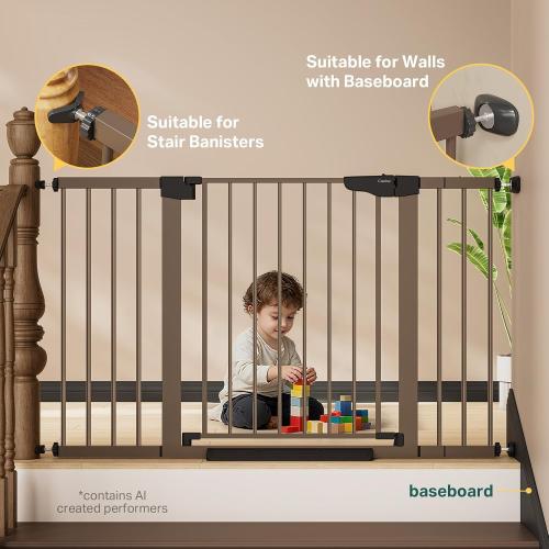 Cumbor 29.7-51.5 in Extra Wide Baby Gate for Stairs, Dog Gate Indoor Brown | Mom's Choice Awards Winner, Auto Close with Double Lock for Doorways, Child Gate for Toddlers & Pets, Pressure Mounted