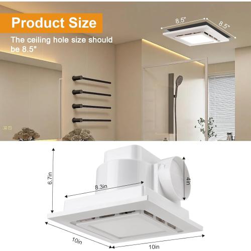 Bathroom Exhaust Fan with Light 10x10 IN Panel, Mounting Opening 8.3x8.3 IN 130CFM Ultra Quiet 1.0 Sone Exhaust Fan with 1500lm 6000K Light Ventilation Fan Combo for home, office etc
