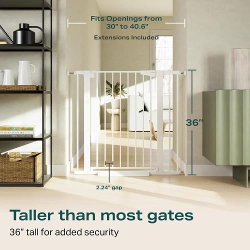 Cumbor 36 in Extra Tall Baby Gate for Doorways, 30-40.6 in Dog Gate White | Mom's Choice Awards Winner, Double Lock, 2-Way Swing, Auto Close Child Gate for Toddler & Pets, Pressure or Hardware Mounted