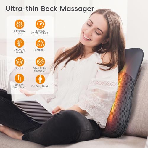 pryfey Back Massager, Rolling Up and Down Back Massager with Heat, Back Massage 4D Kneading for Pain Relief Deep Tissue, Ultrathin Shoulder Massager Mother's Day Gift for Women Men Parents