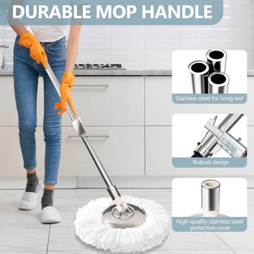 Replaceable Handle for Rotating mop, 360° Rotation Adjustment,Wet Dusting Mop, Includes 3 Microfiber Mop Replacement Heads, Suitable for Floors, Walls, Outdoor Areas, and Various Home Scenarios