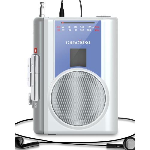 Gracioso Protable Cassette Player: AM FM Compact Cassette Tape Player with 3.5mm Headphone,Big Speaker & Earphone Jack, Build in Microphone,Cassette Recorder Player Powered by DC or AA Battery