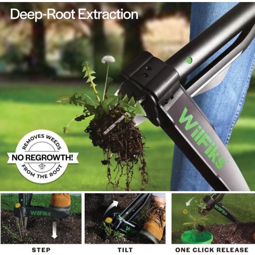 Weed Puller Tool with Long Adjustable Handle (36, 40, & 45), Quick-Release Weed Ejector Mechanism, Lightweight Aluminum Stand-Up Heavy Duty Weed Remover, 4-Claw Head & Foot Pedal for Easy Weeding
