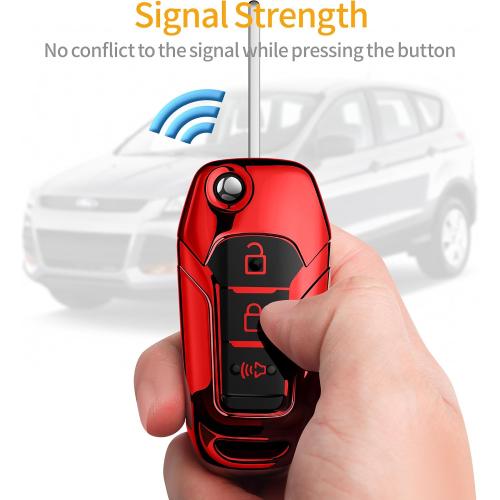 Ford Key Fob Cover with Keychain, Soft Full Protection Key Shell, Compatible with Ford F150 F250 F350 F450 F550 Explorer Ranger Escape, Red