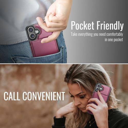 Vinich for iPhone 17 Wallet Case with Card Holder, RFID Blocking Credit Slots Kickstand Shockproof Phone Cover Fit for iPhone 17 6.3 Wine Red