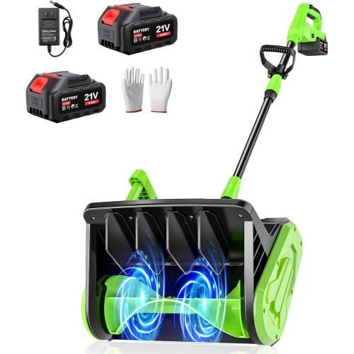 21V Cordless Snow Shovel, 16-Inch Brushless Cordless Snow Blower with 2Pcs 3000mAh Recharge Batteries, Lightweight Electric Snow Plow for Driveway, Sidewalk & Patio Winter Snow Removal- No Wheels