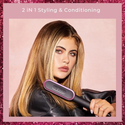 Tymo hair straightener brush - Tymo ring curly hair straightener with 20s fast heating, 5 thermostatic level hot hair straightener combs, 30 minute auto-off & 110V-240V, hair silky straightening brush