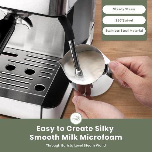 Gevi 20 Bar Espresso Machine with Grinder & Steam Wand for Latte Cappuccino | Removable Water Tank, Powerful Milk Frother, Stable Pressure System For Crafting Silky Homemade Coffee Drinks