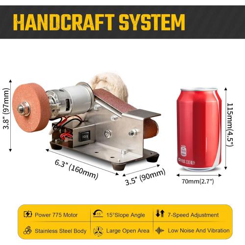 3-In-1 Mini Belt Sander - 15 Degree Knife Sharpener Electric Bench Grinder Sanding Machine, 7 Adjustable Speed Buffer Polisher for Metal Wood DIY Handcraft, Tool & Knife Sharpening (Plus Kit)