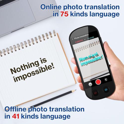 Language Translator Device, Real-Time 2-Way VoiceTranslation in 139 Languages, Support Offline Mode and Photo Translation, Handheld AI Translator for Travel, Study