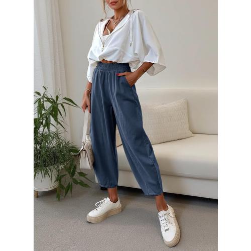 Size 22 TianZHU Womens Cotton Baggy Wide Leg Pants Casual Elastic Waisted Loose Lounge Harem Pants with Pockets
