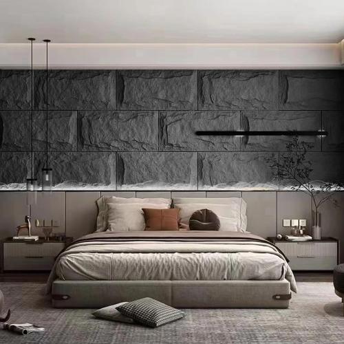 Stone 3D Wall Panels,4-Pack PU Wall Panels, 23.6*47.2 Wall Paneling for Interior Wall Decor, Faux Stone Wall Panel for Accent Wall Decor, Sophisticated & Stylish 3D Wall Decor(Space Dark)