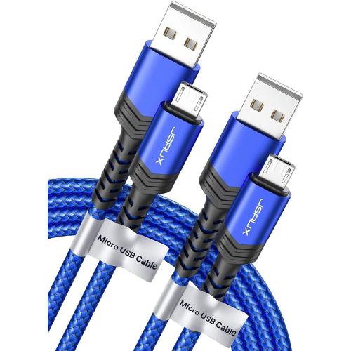 JSAUX Micro USB Cable for Android, (2-Pack 6.6FT) Kindle Charger Cord Replacement, Nylon Braided USB Micro Charging Cable Compatible with Galaxy S7 S6 J7 Edge Note 5, Kindle, MP3-Blue