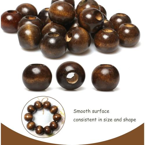 30 Pieces 25mm Wooden Beads for Craft, Brown Macrame Wood Beads with10mm Large Hole Wood Beads Dark Brown Round Dyed Loose Beads for Macrame DIY Handmade Decorations