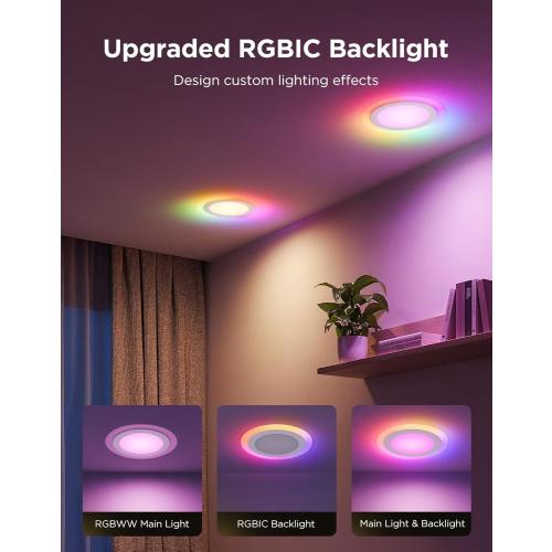 Govee Smart Recessed Lighting 6 Inch, Matter RGBIC LED Recessed Light Work with Alexa, Google Assistant, Dimmable 1100LM Canless Downlight with Junction Box for Living Room, Bedroom, Kitchen 4 Pack