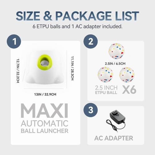 ALL FOR PAWS Automatic Ball Launcher for Dogs, Interactive Puppy Pet Balls Outdoor Thrower for Medium to Large Dogs, Ball Throwing Machine for Dogs, 6 ETPU Balls Included(2.5), Rechargeable Battery