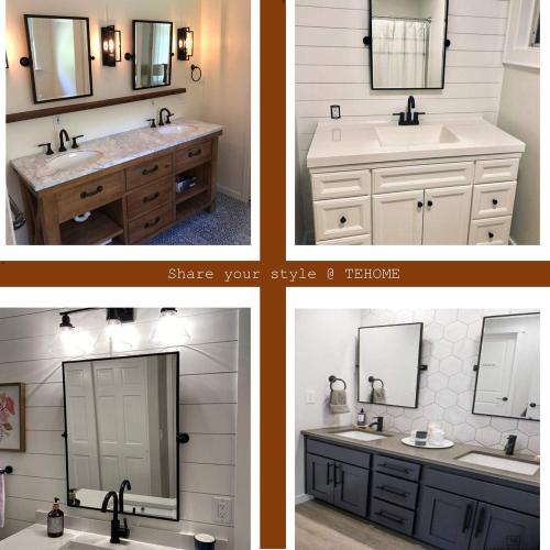 Black Metal Framed Pivot Rectangle Bathroom Mirror Tilting Beveled Vanity Mirrors for Wall 23'' x 24'' inches…
