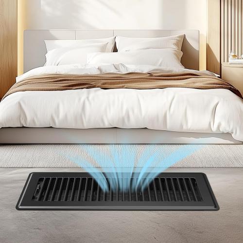 4x14 Floor Register 6-Pack, Heavy Duty Steel Walkable Vent Covers for Home Floor, Adjustable Quiet Airflow Vent Grill, Rust-Proof Black 14x4 Floor Vents