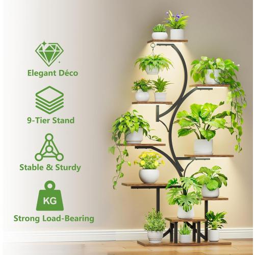 Rhncof Plant Stand with Grow Light: 9 Tiered 54 Tall Large Plant Shelf with Grow Lights - Indoor Plant Shelves Lighted Plant Stand for Indoor Plants, Living Room, Patio, Corner