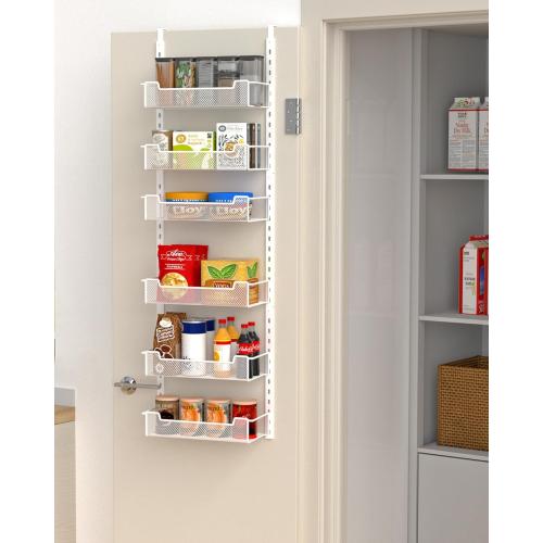 VyGrow 12.3 W Narrow Over the Door Pantry Organizer, 6-Tier Over the Door Organizer with Adjustable Basket, Pantry Door Organization for Pantry Kitchen Storage Room Spice Rack, White