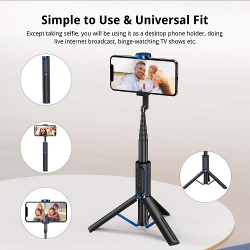 ATUMTEK Selfie Stick Tripod, 3-in-1 Extendable Aluminum Phone Tripod, Compatible with iPhone 17/16/15/14/13/12/11/11 Pro/XS Max/XR and Samsung Smartphones, Blue