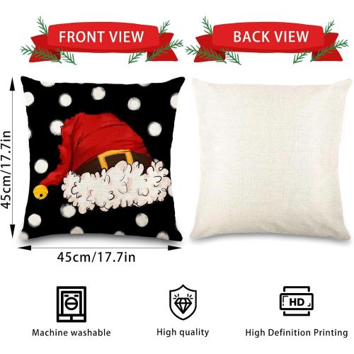DIYDEC 4PCS Christmas Pillow Covers 18x18 inch Hello Winter Merry Bright Throw Pillow Covers Xmas Tree Hat Black White Striped Dot Decorations Cushion Case for Couch Sofa Outdoor Indoor Home
