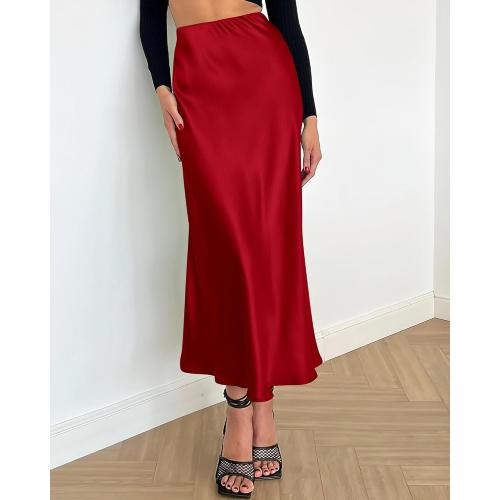 Size L....BTFBM 2026 Womens Spring Summer Long Satin Skirt Silk Elegant High Waist Cocktail Party Wedding Flowy A-Line Midi Skirts