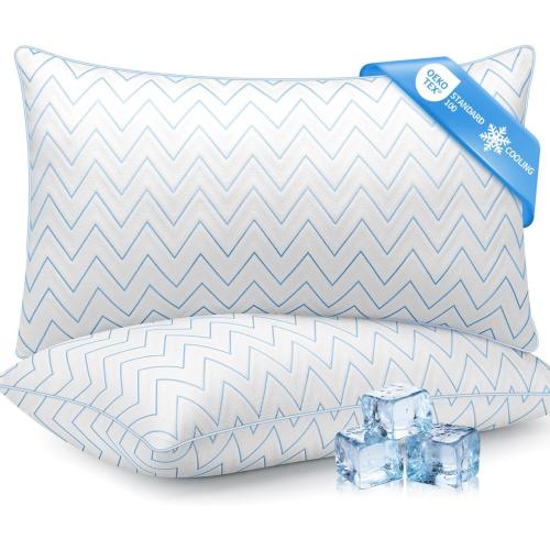 Cooling Pillows Queen Size Set of 2 - Luxury Hotel Collection Bed Pillows for Sleeping, Breathable Medium Firm Down Alternative Microfiber Filled Pillows for Back, Stomach Sleepers