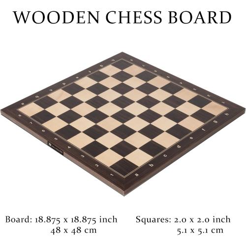 A&A 18.87 Professional Wooden Tournament Chess Board with Storage Bag / 2 Squares w/ Notation