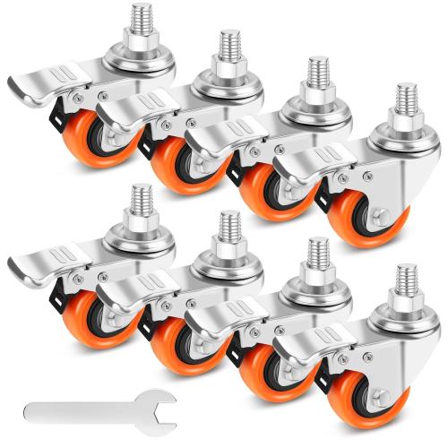 Set of 8 W B D WEIBIDA Stem Caster Wheels 2 Inch with Dual Locking, Heavy Duty Threaded Stem Casters UNC 1/2-13 x 1, No Noise Swivel Casters, Set of 8 Caster Wheels for Cart, Furniture
