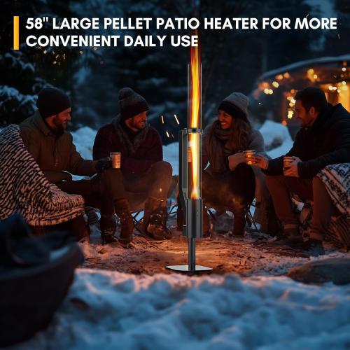 Rayzi 58 Inch Pellet Stove, Patio Heater Wood Pellet Heater, Pellet Fire Pit for Outdoor - Smokeless Wood Pellet Burning Flame, Outside Backyard Bonfire, Fireplace for Camping Patio Garden Picnic
