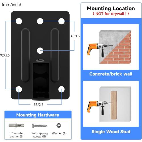 suptek Speaker Wall Mounts, Dual Speaker Stands for Surround Sound Speakers, Universal Bracket, Tilt Swivel Shelves Up to 55lbs Black (2 Pack)