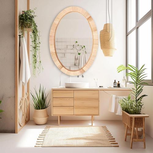 Rattan Mirror,Oval Boho Bathroom Mirror for Wall,20x30 Wicker Vanity Mirror for Nursery Décor,Coastal Farmhouse Wood Mirror for Bedroom Entryway Living Room