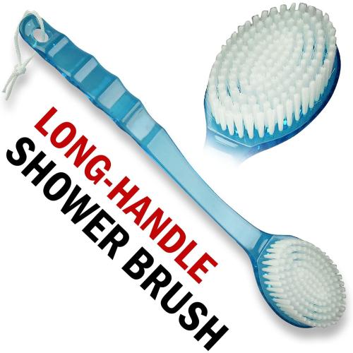 2 Pack Bath Body Brush Long Handle Back Shower Brush Exfoliating Back, Body, and Feet Scrubber Soft Nylon Bristles (Blue & Green)