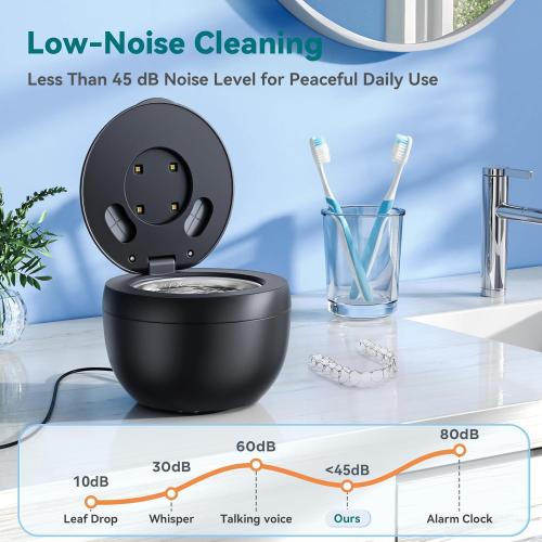 Dental Ultrasonic Retainer Cleaner Machine - 45kHz Dental Cleaning Pod with 4 Modes, Digital Timer & 200ML Capacity for Denture, Mouth Guard, Aligner, Night Guard, Braces, Toothbrush Head & Jewelry