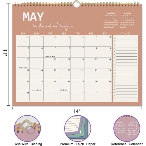 2026 Wall Calendar 12 Months, Wall Calendar from January 2026 to December 2026, Large Hanging Calendar with Thick Paper, Perfect for Home and Office Monthly Organizing & Planning, 14 x11