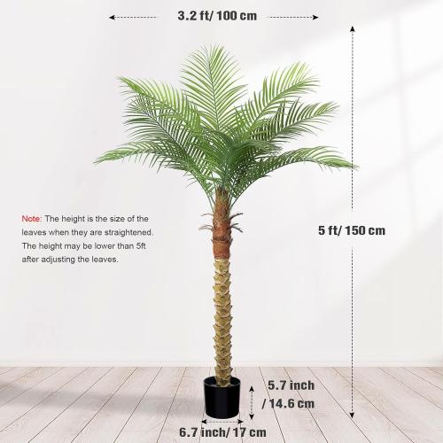 Artificial Phoenix Palm Tree 5ft Tall 2 Set – Fake Large Tropical Tree with 9 Adjustable Leaves, Outdoor Indoor Faux Sago Palm Plant for Living Room Patio Poolside Yard Decor