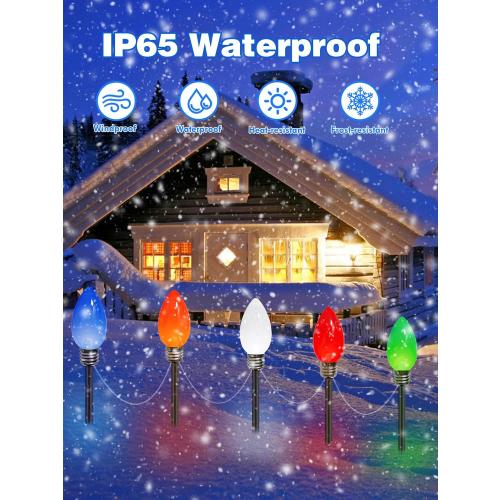 10 Pack Large C9 Christmas Decorations Outdoor Waterproof, Solar C9 Christmas Lights Outdoor with 2 Modes, Solar Pathway Lights for Outside Party Yard Lawn Patio Walkway Xmas Decoration (Multicolor)