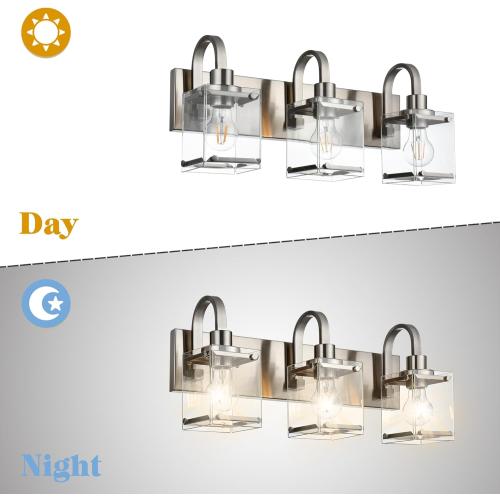 3-Light Bathroom Vanity Light Fixtures, Modern Vanity Lights with Clear Glass Shade Wall Light Brushed Nickel Wall Sconce Lighting for Living Room, Bedroom Kitchen Farmhouse