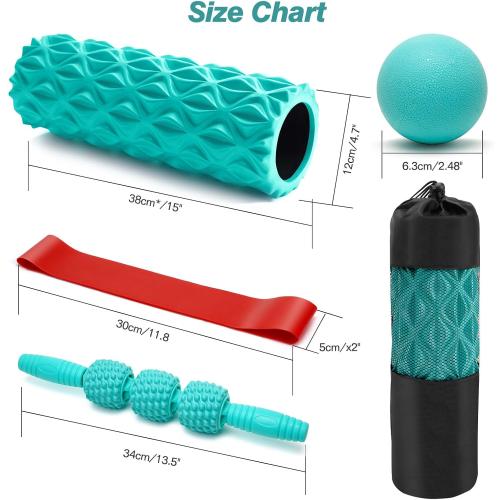 5 in 1 Foam Roller Set - Trigger Point Foam Back Roller, Muscle Roller Stick, Massage Ball, Stretching Band for Deep Muscle Massage Pilates Yoga,Fitness Exercise for Whole Body Release